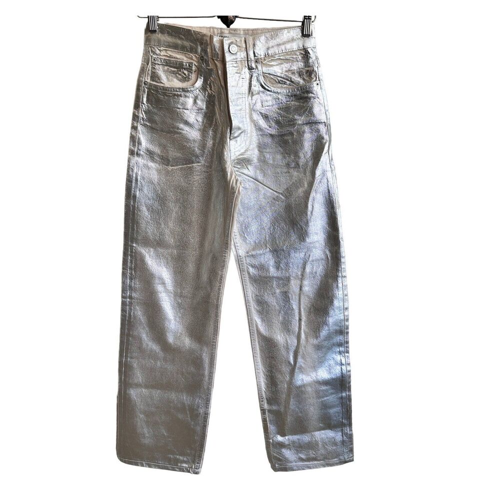 Zara mid rise boyfriend jeans metallic silver jeans size 4 NWOT - Picture 2 of 12